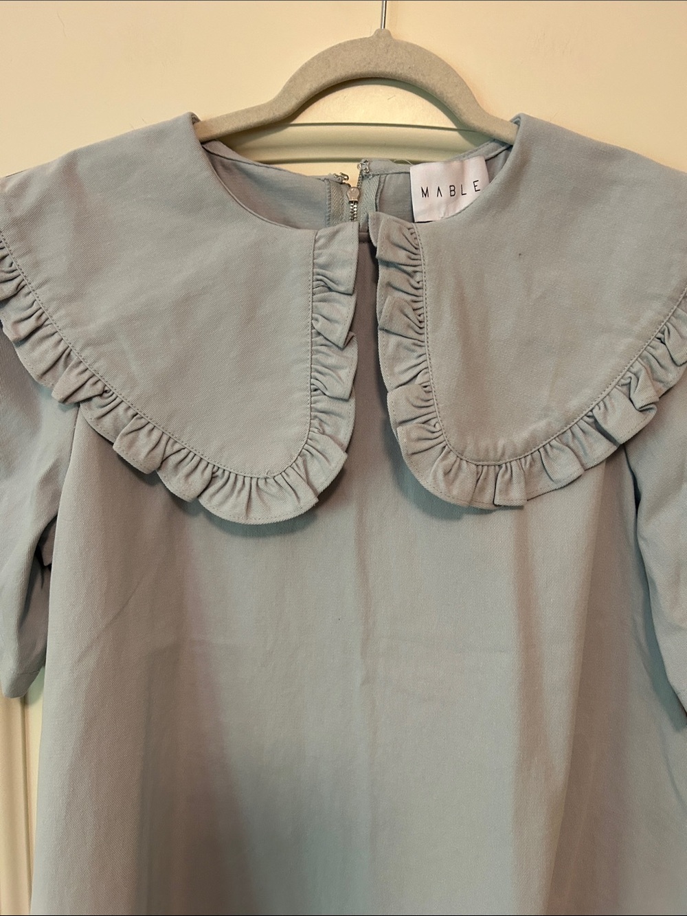 Wanderling Light Blue Mini Dress with Ruffled Peter Pan Collar - Picture 2 of 10